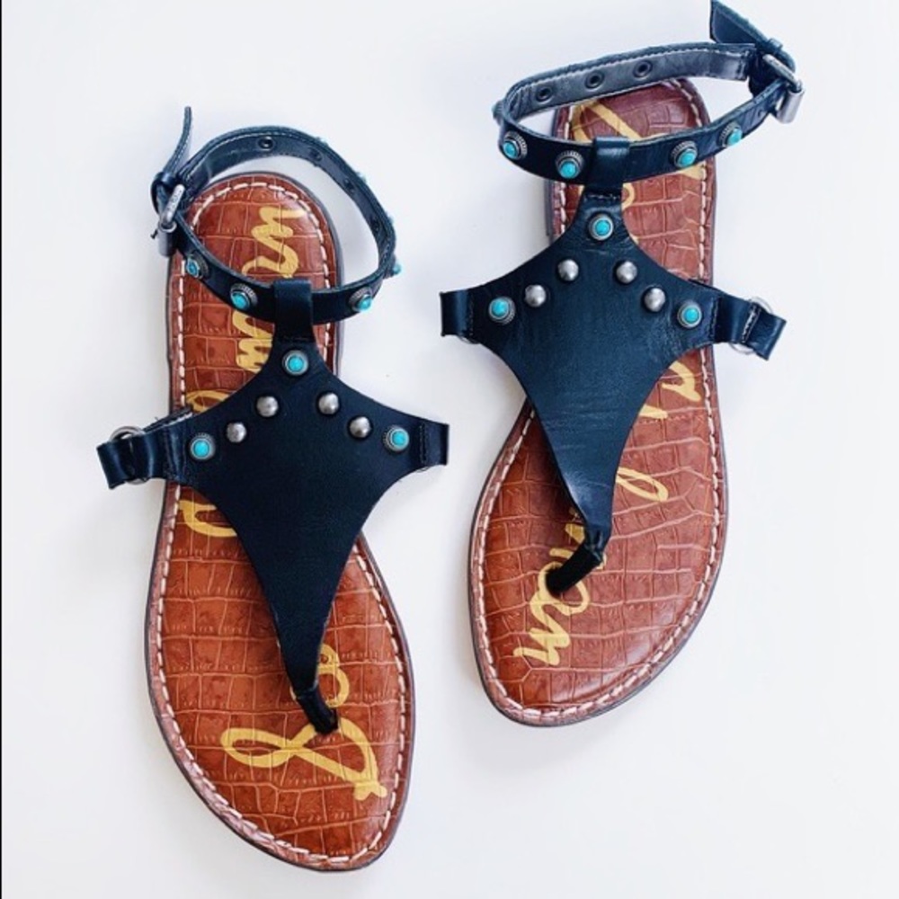 Sam Edelman GALENA Turquoise Studded Wrap Ankle Sandal Black 6M